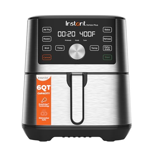 Instant Pot Vortex Plus 6QT XL Air Fryer, 6-in-1, Broils, Dehydrates, Crisps, Roasts, Reheats, Bakes for Quick Easy Meals, 100+ In-App Recipes, Dishwasher-Safe, from the Makers of Instant Pot, Black