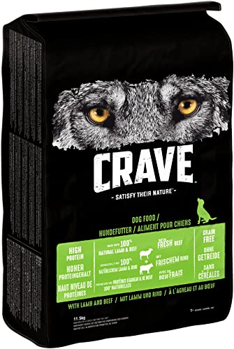 🔥 STARKER PREIS (-39%) CRAVE Adult Trockenfutter für Hunde ohne Getreide - 11,5kg - mit 100 Prozent natürlichem Lamm & Rind - Premium Hundefutter trocken mit hohem Proteingehalt - 1 Beutel