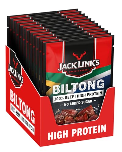 (-37%) Jack Links Biltong Jerky Original – 12er Pack (12 x 40g) – Glutenfreier Fleisch Snack - High Protein Reiches Trockenfleisch für Gym, Fitness, Outdoor - Kalorienarme Protein Snacks - Rindfleisch Chips