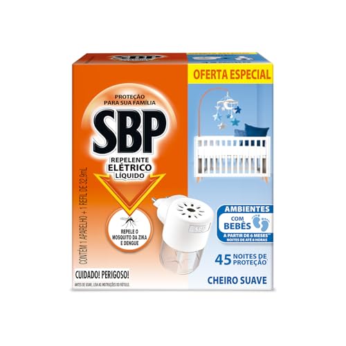 Repelente Elétrico Líquido SBP 45 Noites Cheiro Suave Novo Aparelho + Refil