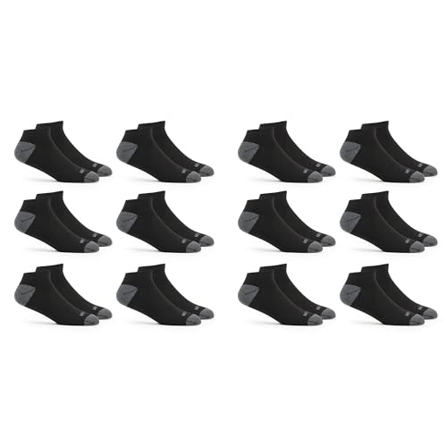 Fruit of the Loom Men's Dual Defense No Show Socks (12 Pack), Black, Medium (6 - 12)