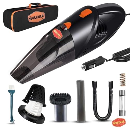 WOSCHER AutoVac Pro High Power Auto Car Vacuum Cleaner for Deep Cleaning, Hand Held Portable Car Vacuum with DC 12V, 140W Vacuum Motor & Powerful Suct