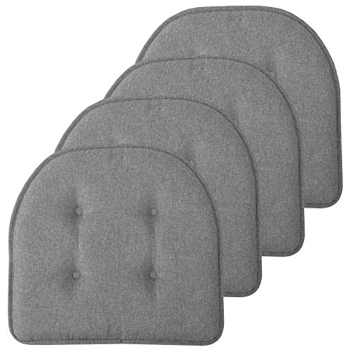Sweet Home Collection Chair Cushion Memory Foam Pads Tufted Slip Non Skid Rubber Back U-Shaped 17" x 16" Seat Cover, , Grey