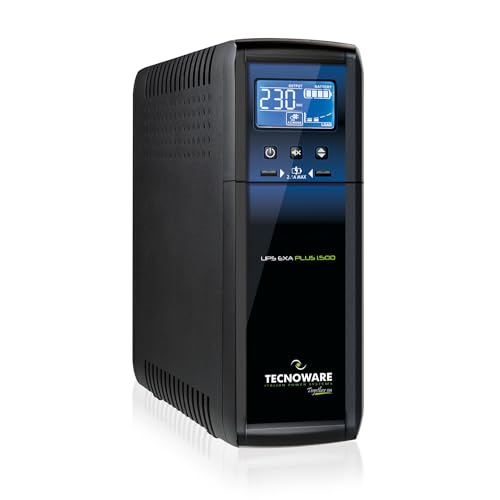 Tecnoware Power Systems - UPS EXA PLUS 1500 VA, Blackout-Schutz für PCs & Spielekonsolen, AVR-Technologie, USB-Anschlüsse, 15 Min Gaming-PC, 40 Min Ko