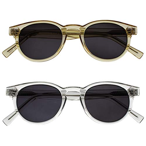 OPULIZE Rox 2 Pack Super Stylish Transparent Gold Clear Womens Mens Reading Sunglasses UV400 Round SS89-9C +2.50