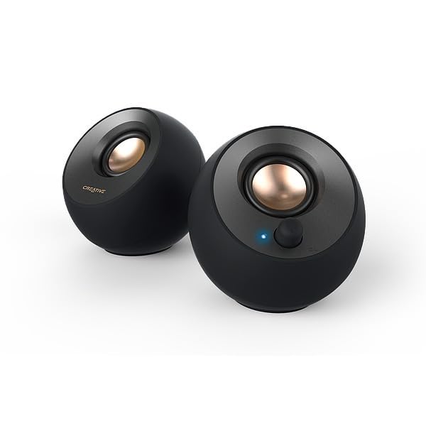 Creative Pebble V2 - Minimalistic 2.0 USB-C Powered Desktop Speakers, 3.5 mm AUX-in, Up to 8W RMS Power for Computers and Laptops, Type-A Adapter Included and Extended Cable (Black)