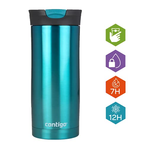 🔥 STARKER PREIS (-41%) Contigo Thermobecher Huron Snapseal, Edelstahl Isolierbecher, Kaffebecher to go, auslaufsicher, spülmaschinenfester Deckel BPA-frei, 470 ml, 1 Stück (1er Pack), Biscay Bay