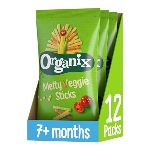 Organix Melty Organic Veggie Sticks, 7+ Months, Baby Snack, Multipack, 4 x 15 g Bags Per Pack (3 Packs Total)