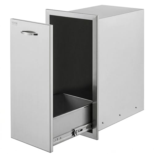 VEVOR Pull Out Trash Drawer 13.4"W x 25.7"H x 19.6"D Lower Sliding Rails Steel Roll Out Trash Bin Pull Out Tray Outdoor Kitchen Trash Drawer with Handle for BBQ Island Grill Station No Trash Can