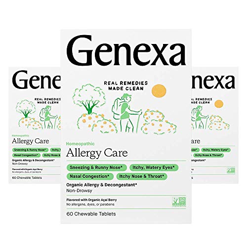 Genexa Allergy Care | Drug Free, Non-Drowsy Allergy & Decongestant Relief for Adults | Vegan & Non-GMO | Homeopathic Allergy Relief Made Clean | Organic Acai Berry Flavor | 180 Chewable Tablets