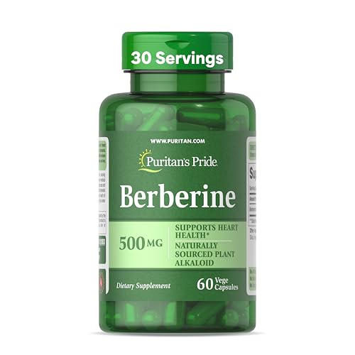 Puritan's Pride Berberine 500 mg, Dietary Supplement Support for Heart Health, Weight Loss, Support Blood Sugar and Cholesterol, 1 Month Supply, 60 Capsules