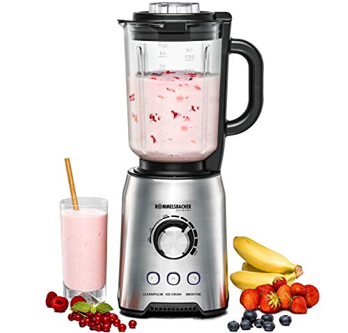 (-31%) ROMMELSBACHER Standmixer MX 1250-22.000 U/min, stufenlose Drehzahlregulierung, Funktionstasten (Smoothie, Clean/Pulse, Ice Crush), Glaskrug, Edelstahlgehäuse, Spezialmesser, 1200 Watt