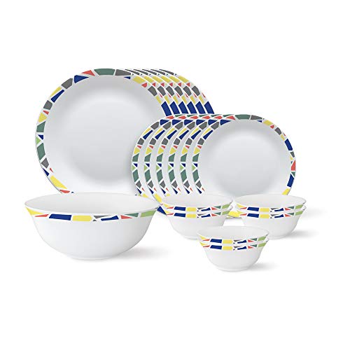 Tiara Series, Garnet, 19 Pcs, Opalware Floral Dinner Set, White
