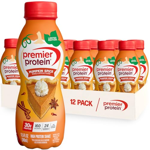 Premier Protein Shake, Limited Edition Pumpkin Spice, 30g Protein 1g Sugar 24 Vitamins Minerals Nutrients to Support Immune Health, 11.5 Fl Oz (Pack of 12)