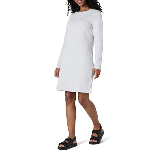 Amazon Essentials Women's Crewneck Long-Sleeve Fleece Above-The-Knee Dress, Light Grey Heather, Medium