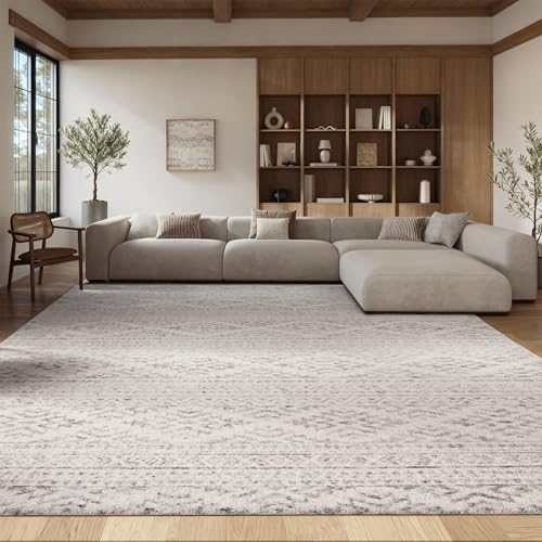 SAFAVIEH Tulum Collection Area Rug - 10' x 13', Ivory & Grey, Moroccan Boho Tribal Design, Non-Shedding & Easy Care, Ideal for High Traffic Areas in Living Room, Bedroom (TUL272A)