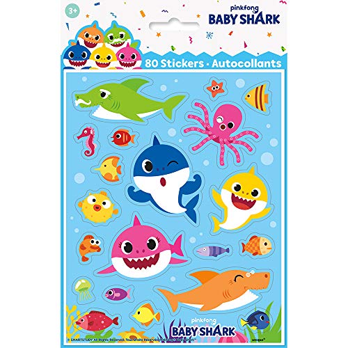 Baby Shark Sticker Multicolor Sheets - 8" (Pack of 4) - Premium Adhesive Party Decorations, Perfect for Kids' Parties and DIY Crafts