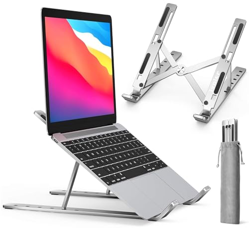 ivoler Laptop Stand, Laptop Holder Riser Computer Tablet Stand, 6 Angles Adjustable Aluminum Ergonomic Foldable Portable