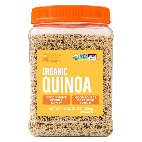 BetterBody Foods Organic Quinoa, Vegan, Gluten Free, Low Glycemic Rice Replacement, 3 Lb
