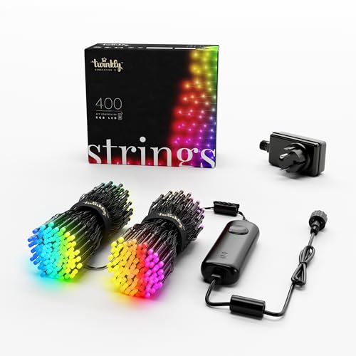 Twinkly Strings 400 LED RGB, LED Light String for in- and Outdoor, Smart LED Lights, Mappable LEDs, Compatible with Alexa and Google Home, IP44, Green Wire, 105ft