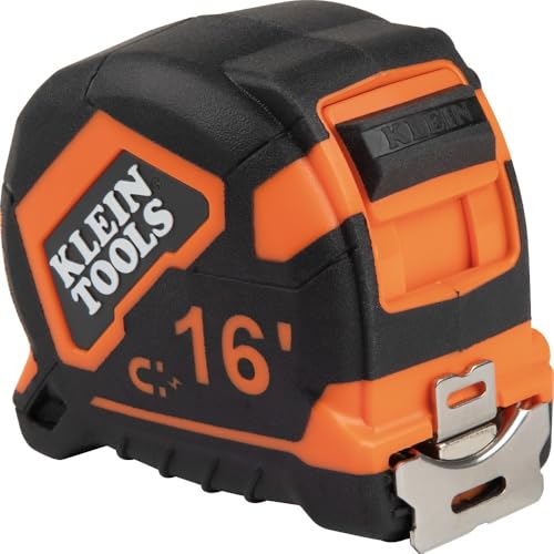 Klein Tools 9216 Tape Measure, Heavy-Duty Measuring Tape with 16-Foot Double-Hook Double-Sided Nylon Reinforced Blade, with Metal Belt Clip