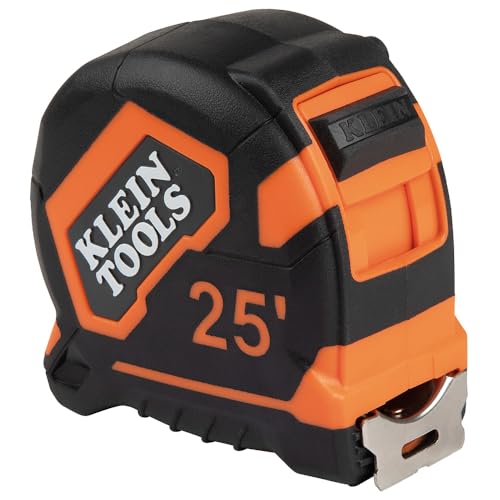 Klein Tools 9125 Tape Measure, Heavy-Duty Measuring Tape with 25-Foot Single-Hook Nylon Reinforced Blade, With Metal Belt Clip