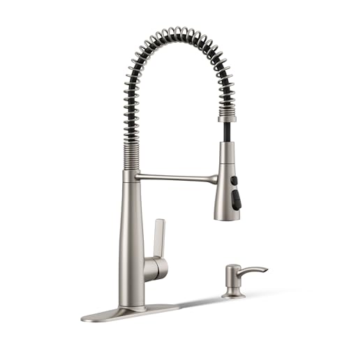 KOHLER K-R22745-SD-VS Semi-Professional Kitchen Faucet with Soap Dispenser/Lotion Dispenser, Commercial Kitchen Sink Faucet with Pull-Down Sprayhead, Vibrant Stainless