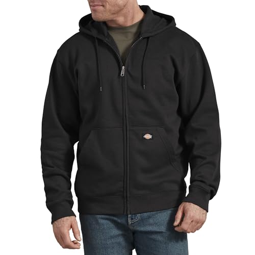 Dickies Men's Full Zip Fleece Hoodie, Black, Large