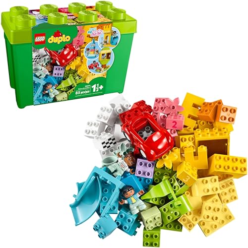 LEGO DUPLO Classic Deluxe Brick Box 10914 Starter Set - Features Storage Box, Bricks, Duplo Figures, Dog, and Car, Creative Play, Great Early Learning Toy for Toddlers Ages 18+ Months