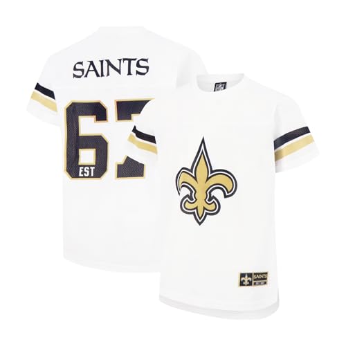 Ultra Game NFL Official Youth Super Soft Game Day Mesh Jersey Shirt, New Orleans Saints, White, 18-20