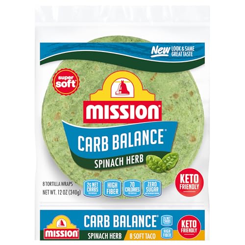 Mission Carb Balance Spinach Herb Tortilla Wraps, 8 Count, Low Carb, Keto, High Fiber, No Sugar