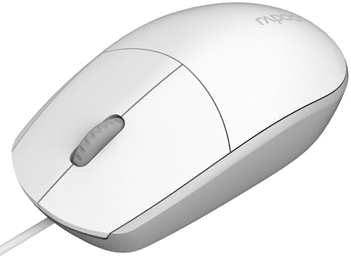 (-62%) Rapoo N100 Mouse - USB-Maus mit Kabel, kabelgebunden über USB-A, 1600 dpi, Beidhändig, Plug & Play, für PC Desktop, Laptop, Windows, weiß