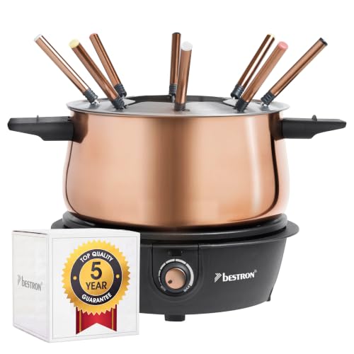 🔥 STARKER PREIS (-40%) Bestron elektrische Fondue Set für bis zu 8 Personen, mit 8x Fonduegabeln & stufenlosen Thermostat, inkl. Spritzschutz, Farbe: Kupfer