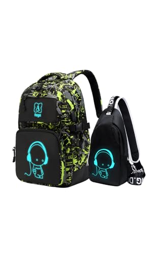 🔥 STARKER PREIS (-41%) Asge Rucksack Jungen Schulrucksack Teenager Jugendliche Coole Schule Daypacks Kinder Reflektierender Schultasche Outdoor Camping Groß Schulranzen Wasserdicht Ranzen Schultertaschen set