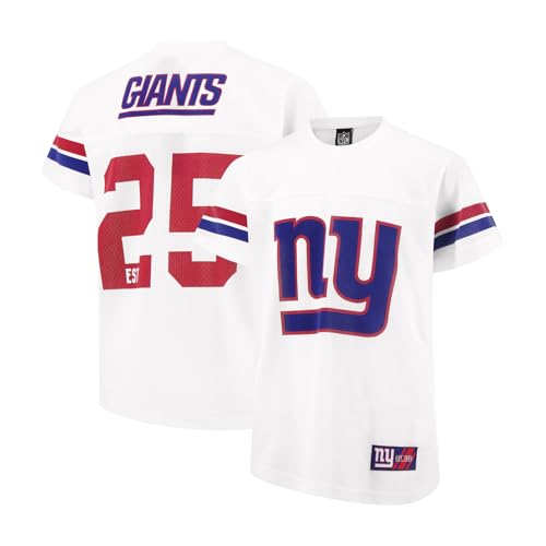 Ultra Game NFL Official Youth Super Soft Game Day Mesh Jersey Shirt, New York Giants, White, 18-20