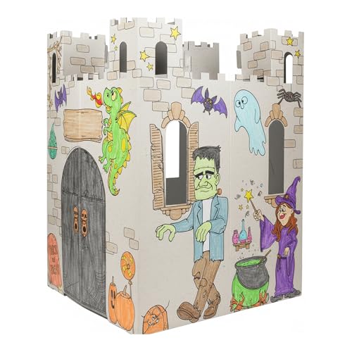 Easy Playhouse Haunted Castle - Kids Art & Craft for Indoor & Outdoor Fun, Color, Draw, Doodle on Halloween Friends– Decorate & Personalize a Cardboard Fort, 32" X 32" X 43. 5"