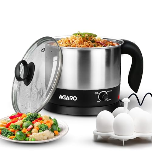 AGARO Esteem Electric Multipurpose Kettle 1.2L, 600W, with Stainless Steel Body, Egg Rack, Grill Rack, 3 Heating Modes & Rapid Boil Technology,