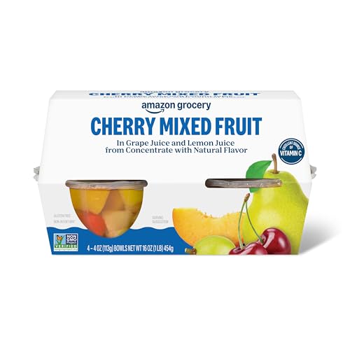 Amazon Fresh, Cherry Mixed Fruit in Juice, 4 Oz Bowls (Pack of 4) (Previously Happy Belly, Packaging May Vary)