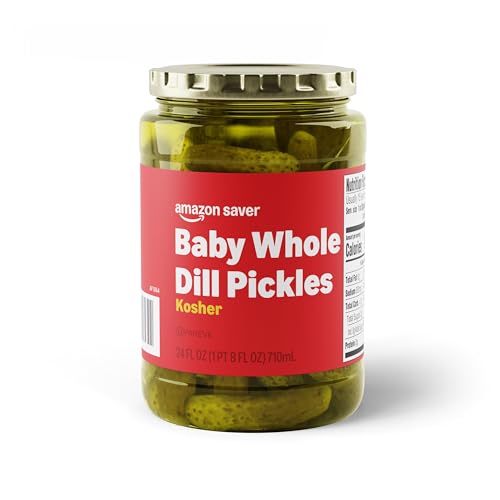 Amazon Saver, Kosher Baby Whole Dill Pickles, 24 Fl Oz (Previously Happy Belly, Packaging May Vary)