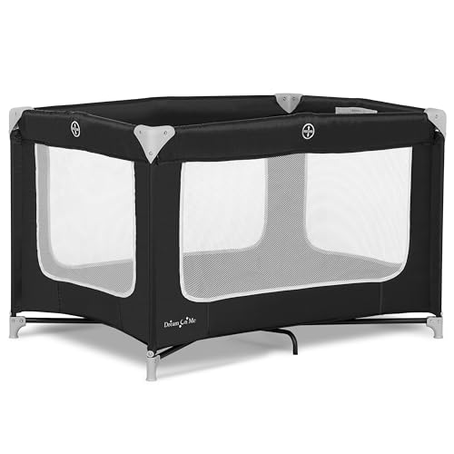 Dream On Me Zodiak Portable Playard in Black, Lightweight, Packable and Easy Setup Baby Playard, Breathable Mesh Sides and Soft Fabric - Comes with a Removable Padded Mat