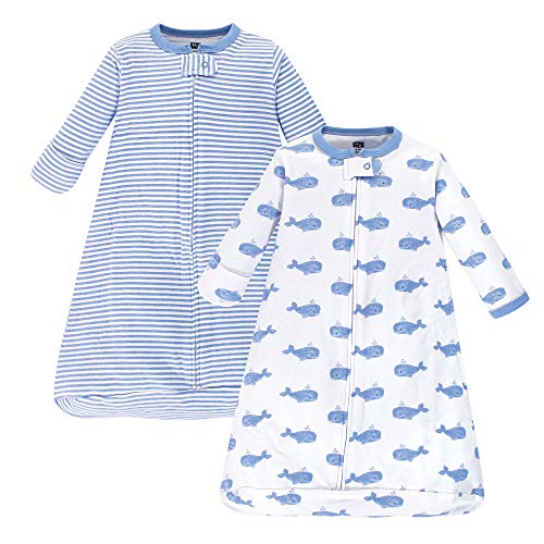 Hudson Baby Unisex Baby Cotton Long-Sleeve Wearable Sleeping Bag, Sack, Blanket, Blue Whales, 3-9 Months