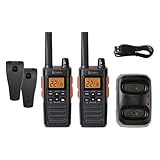 Cobra RX680 Walkie Talkies (2-Pack) - Rugged & Splashproof Two Way Radios Long Range, IP54 Water Resistant Design, 60 Pre-Programmed Channels, Weather Alerts, Included Charging Dock (Black/Orange)