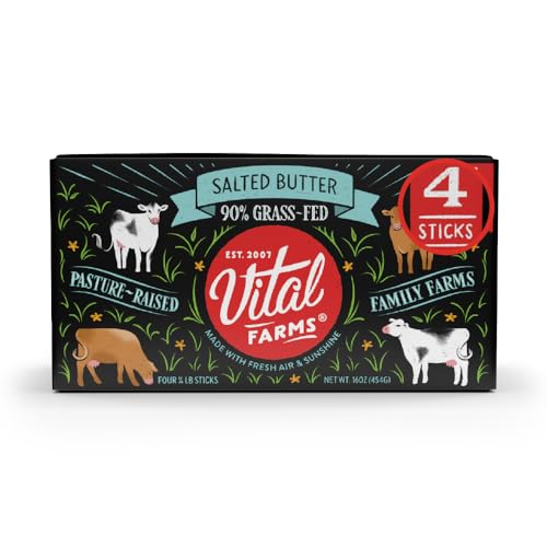Vital Farms Grass-Fed Butter Sticks, Salted, 16oz, 4 x 1/4 lb sticks