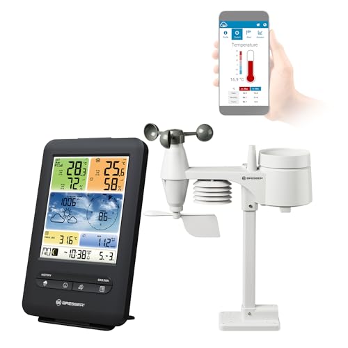(-33%) Bresser Wetterstation Funk mit Außensensor WLAN Farb-Wetter Center 5-in-1 mit Außensensor für Temperatur, Luftfeuchtigkeit, Luftdruck, Windmesser und Regenmesser, Schwarz
