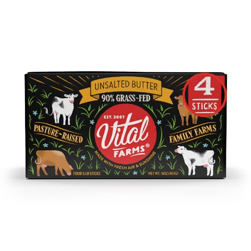 Vital Farms Grass-Fed Butter Sticks, Unsalted, 16oz, 4 x 1/4 lb sticks