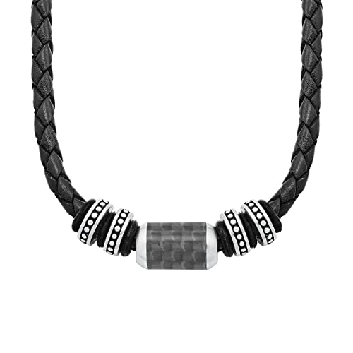 (-51%) s.Oliver Halsband Edelstahl Carbon/Leder Herren Halsschmuck, 47+3 cm, Schwarz, Kommt in Schmuck Geschenk Box, 2026107