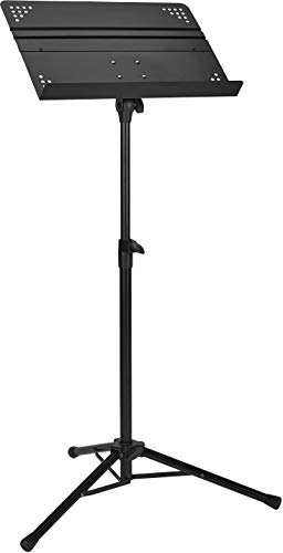 Amazon Basics Adjustable Folding Music Stand, 31" to 55" height - For School Music Program, Ensembles, Bands, Seated & Standing, Black