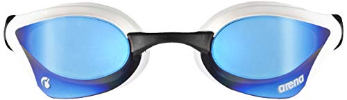 ARENA Unisex Cobra Core Swipe Anti-Fog Racing Swim Goggles for Men and Women Polycarbonate Mirror Lens, Blue/White