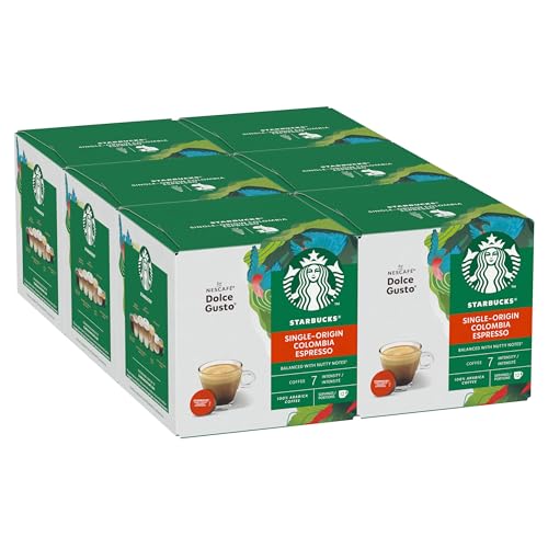 STARBUCKS Colombia Medium Roast Espresso Coffee Pods by NESCAFÉ Dolce Gusto - 72 Colombian Coffee Capsules (6 packs) - Medium Roast Pods