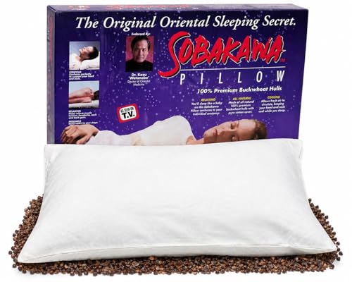 Sobakawa Traditional Buckwheat Pillow Organic Cotton with Natural Technology for Cool Sleep, Neck Support for Back and Side Sleepers or as a Meditation Cushion, White (Standard)